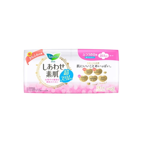 花王 ロリエ しあわせ素肌 超スリムタイプ ふつうの日用 羽つき 20.5cm (24個) 生理用ナプキン　【医薬部外品】
