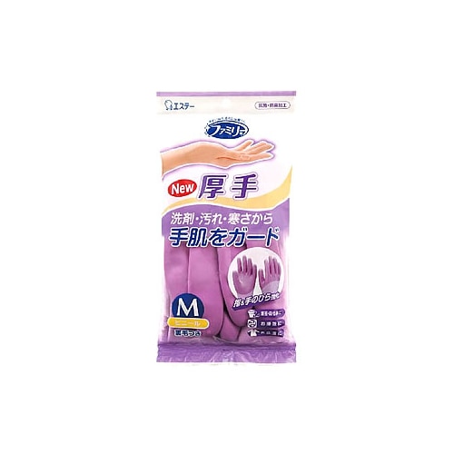 エステー ファミリー ビニール 厚手 指・手のひら強化 Mサイズ パープル (1組) 家庭用手袋 ビニール手袋