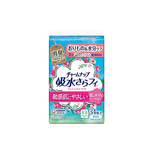 ユニチャーム チャームナップ 吸水さらフィ ふんわり肌 無香料 (34枚) 女性用 パンティライナー 17.5cm 3cc