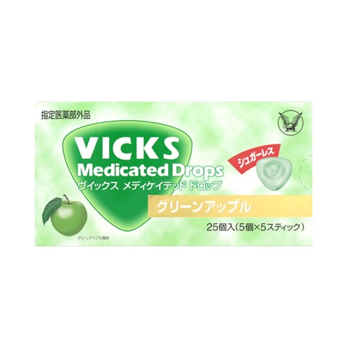 大正製薬 ヴイックス メディケイテッド ドロップ シュガーレス グリーンアップル (25個入) 【指定医薬部外品】 ヴィックス