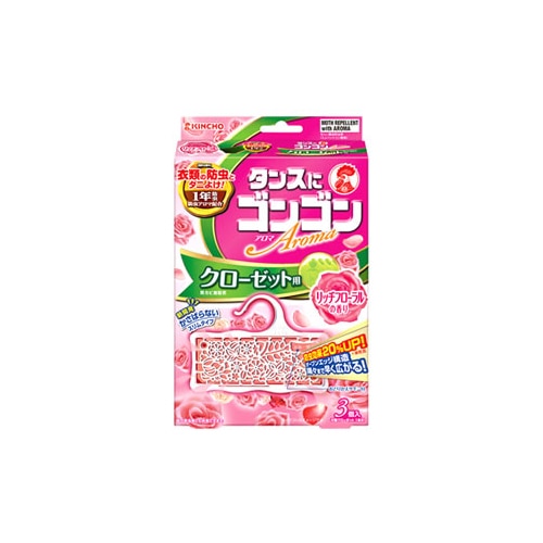 金鳥 KINCHO キンチョウ タンスにゴンゴン アロマ クローゼット用 1年防虫 リッチフローラルの香り (3個入)
