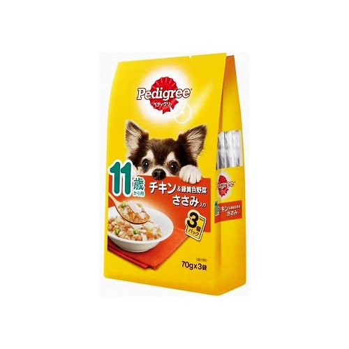 マースジャパン ペディグリー パウチ 11歳から用 チキン&緑黄色野菜 ささみ入り 3袋パック (70g×3袋) ドッグフード