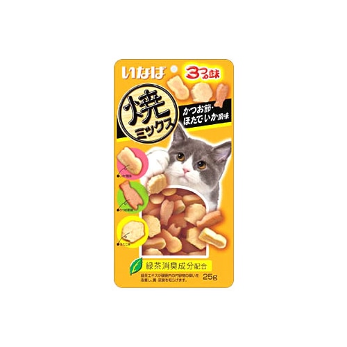 いなばペットフード 焼ミックス 3つの味 かつお節・ほたて・いか風味 (25g)