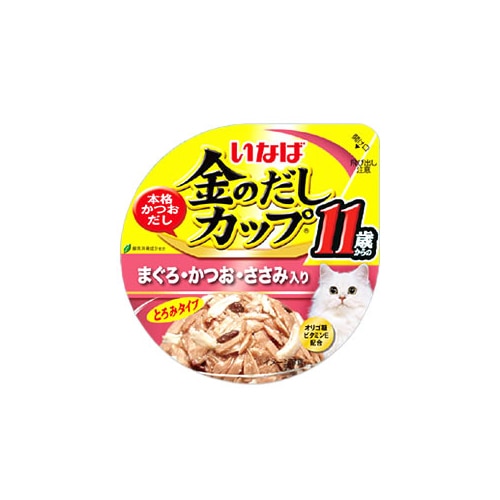 いなばペットフード　金のだし　カップ　11歳　まぐろ・かつお・ささみ入り　(70g)