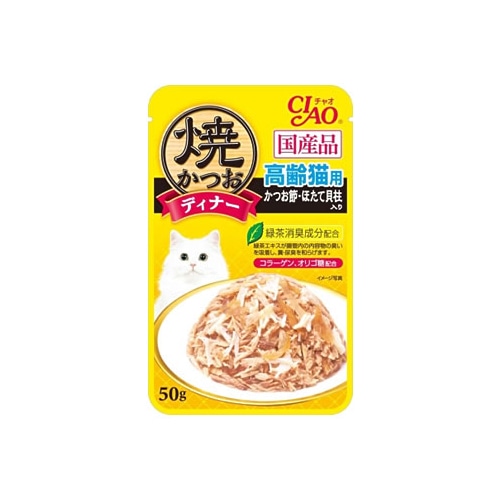 いなばペットフード CIAO チャオ 焼かつお ディナー 高齢 かつお節・ほたて貝柱入り (50g)
