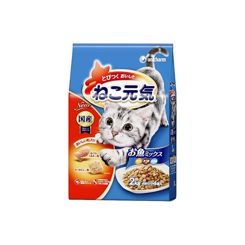 ユニチャーム ペットケア ねこ元気 お魚ミックス まぐろ・かつお・白身魚入り (2.0kg) キャットフード