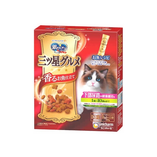 ユニチャーム ペットケア 銀のスプーン 三ツ星グルメ 下部尿路の健康維持用 1歳~10歳頃まで お魚レシピ (240g) キャットフード ドライ