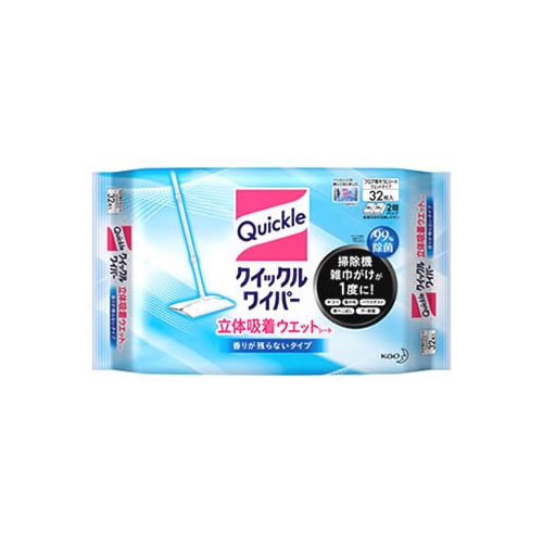 花王 クイックルワイパー 立体吸着ウエットシート 香りが残らないタイプ (32枚入)　(4901301370594)