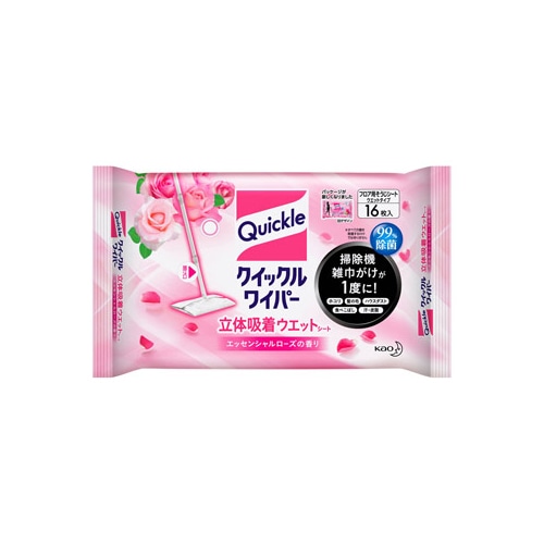 花王 クイックルワイパー 立体吸着ウエットシート エッセンシャルローズの香り (16枚入)