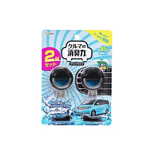 エステー　クルマの消臭力　クリップタイプ　アクアブルー　(3.2mL×2個)　車用　消臭・芳香剤