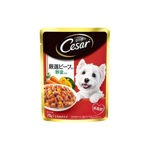 マースジャパン シーザー パウチ 成犬用 厳選ビーフ入り 野菜入り とろみタイプ (70g) ドッグフード