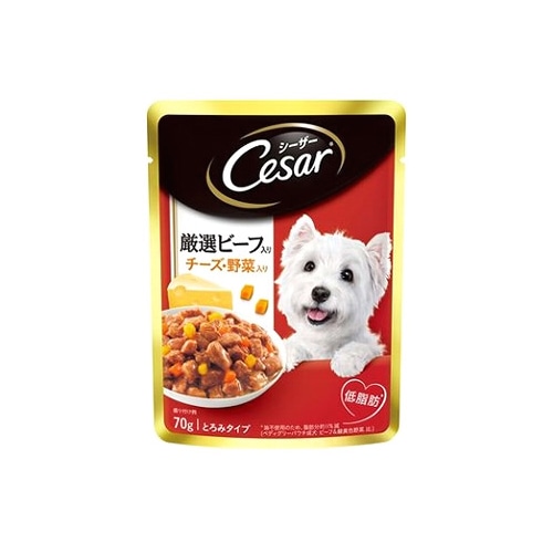 マースジャパン シーザー パウチ 成犬用 厳選ビーフ入り チーズ・野菜入り とろみタイプ (70g) ドッグフード