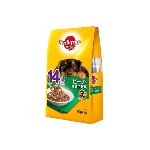 マースジャパン ペディグリー パウチ 14歳から用 ビーフ&緑黄色野菜 3袋パック (70g×3袋) ドッグフード
