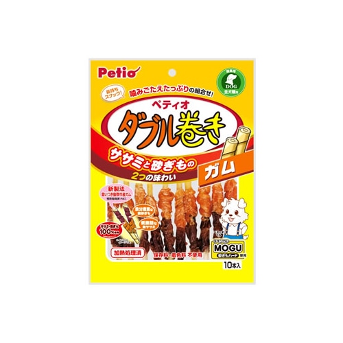 ペティオ ササミ+チキンガムMOGU砂ぎもハード ダブル巻き ガム (10本) ドッグフード 犬用おやつ