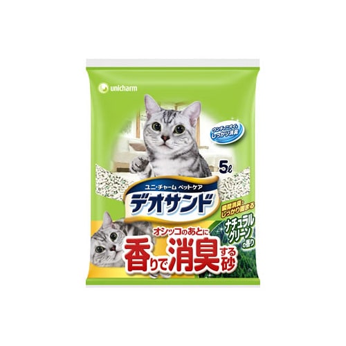 ユニチャーム ペットケア デオサンド オシッコのあとに香りで消臭する砂 ナチュラルグリーンの香り (5L) 猫砂