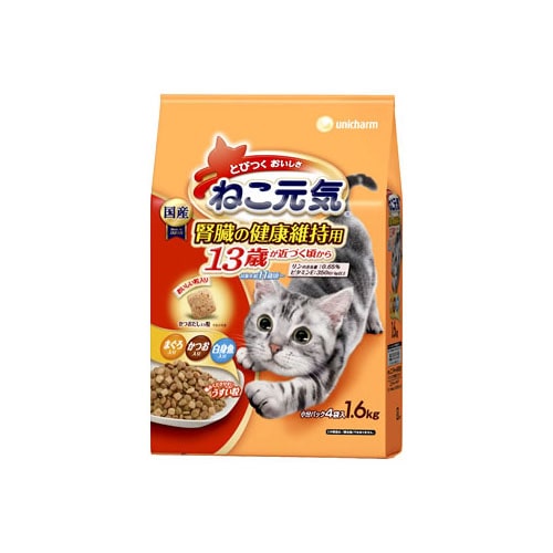 ユニチャーム ペットケア ねこ元気 腎臓の健康維持用 13歳が近づく頃から まぐろ・かつお・白身魚入り (1.6kg) キャットフード