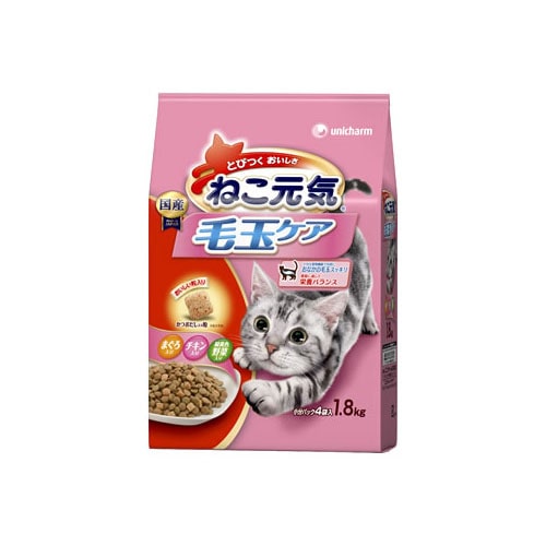 ユニチャーム　ペットケア　ねこ元気　毛玉ケア　まぐろ・チキン・緑黄色野菜入り　(1.8kg)　キャットフード
