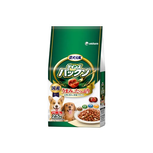 ユニチャーム ペットケア 愛犬元気 ゲインズパックン 全成長段階用 ビーフ・緑黄色野菜・小魚・チーズ入り (2.5kg) ドッグフード