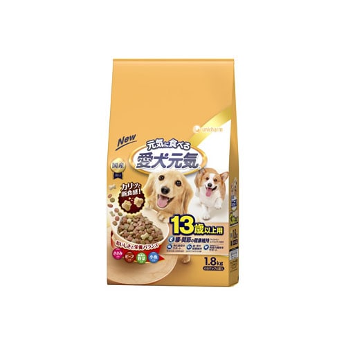 ユニチャーム ペットケア 愛犬元気 13歳以上用 ささみ・ビーフ・緑黄色野菜・小魚入り (1.8kg) ドライ ドッグフード