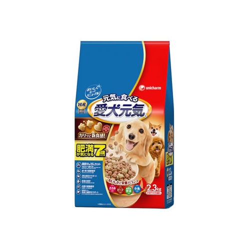 ユニチャーム ペットケア 愛犬元気 肥満が気になる7歳以上用 ささみ・ビーフ・緑黄色野菜・小魚入り (2.3kg) ドッグフード ドライ 総合栄養食