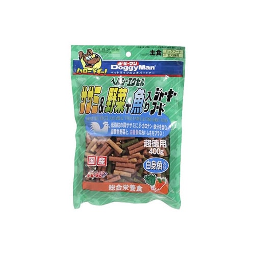 ドギーマン　ヘルシーエクセル　ササミ&野菜+魚入りジャーキーフード　超徳用　(400g)　ドッグフード　総合栄養食