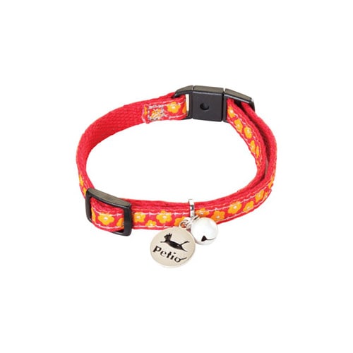 ペティオ 猫小町カラー 小花 レッド (1個) 猫用 首輪 迷子札付 反射鈴付