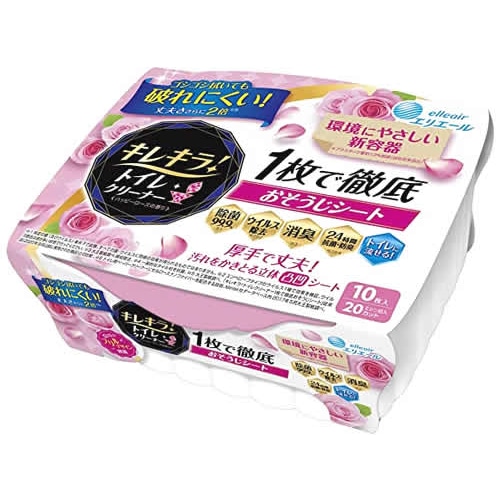 大王製紙 キレキラ! トイレクリーナー 1枚で徹底おそうじシート ハッピーローズ 本体 (10枚) トイレ用