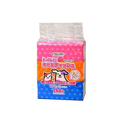 シーズイシハラ　クリーンワン　トイレに流せるティッシュ　(250枚×3個パック)　ペット用　トイレ用品