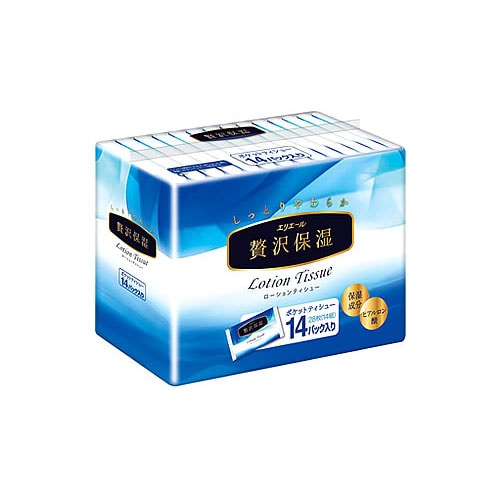 大王製紙　エリエール　贅沢保湿　ポケット　(14組(28枚)×14パック)　ローションティシュー　ポケットティッシュ