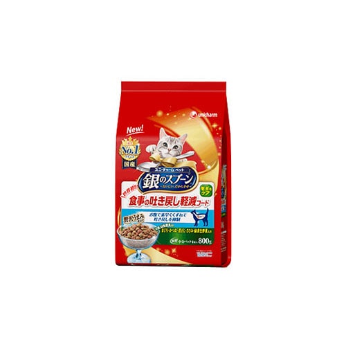ユニチャーム ペットケア 銀のスプーン 贅沢うまみ仕立て 食事の吐き戻し軽減フード お魚・お肉・野菜入り (800g) キャットフード ドライ
