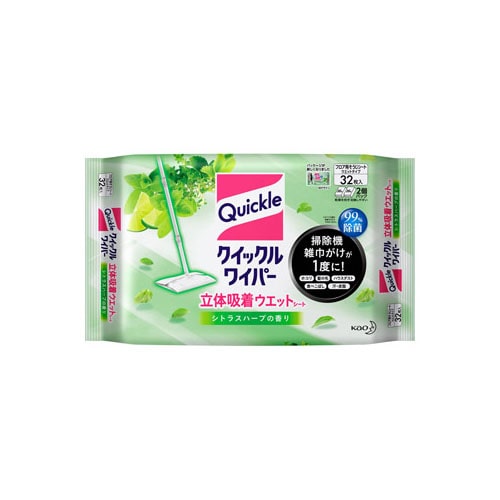 花王 クイックルワイパー 立体吸着ウエットシート シトラスハーブの香り (32枚入) 住宅用掃除シート　(4901301370570)