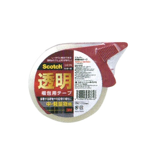 スリーエムエス 3M スコッチ 透明梱包用テープ カッター付き 中・軽量物用 (1個) 梱包用テープ