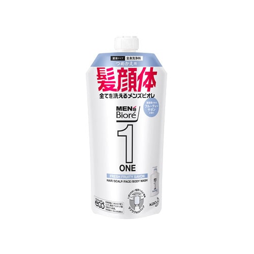 花王　メンズビオレ　ONE　オールインワン全身洗浄料　フルーティーサボンの香り　つめかえ用　(340mL)　詰め替え用　顔・髪・体　ノンシリコン