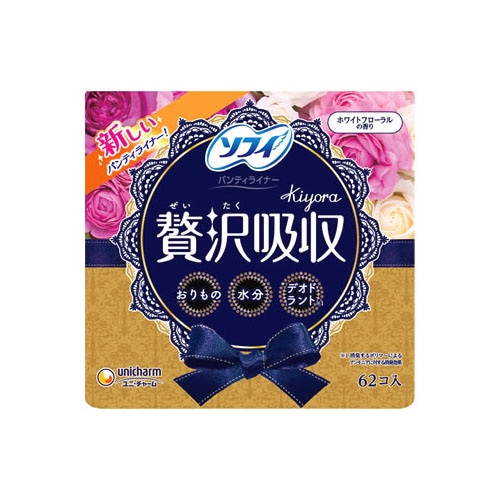 ユニチャーム ソフィ きよら Kiyora 贅沢吸収 ホワイトフローラル (62個) パンティライナー