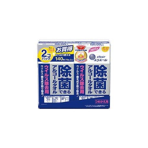 大王製紙 エリエール 除菌できるアルコールタオル ウイルス除去用 つめかえ用 (70枚×2個) 詰め替え用