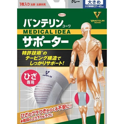 興和 バンテリンコーワ サポーター ひざ専用 大きめ Lサイズ シルバーグレー (1枚入)