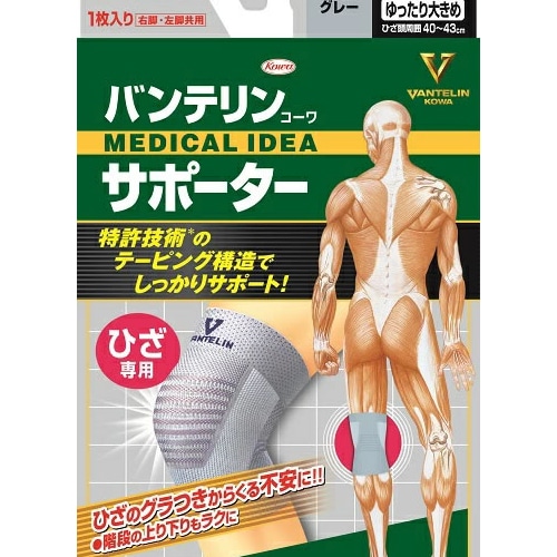 興和 バンテリンコーワ サポーター ひざ専用 ゆったり大きめ LLサイズ シルバーグレー (1枚入)