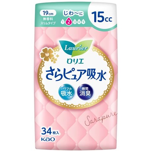 花王 ロリエ さらピュア スリムタイプ 15cc 吸水ナプキン 19cm 無香料 (34枚)