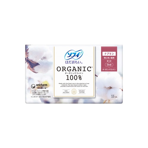 ユニチャーム ソフィ はだおもい オーガニックコットン 羽つき 23cm 特に多い昼用 (15枚) 生理用ナプキン　【医薬部外品】
