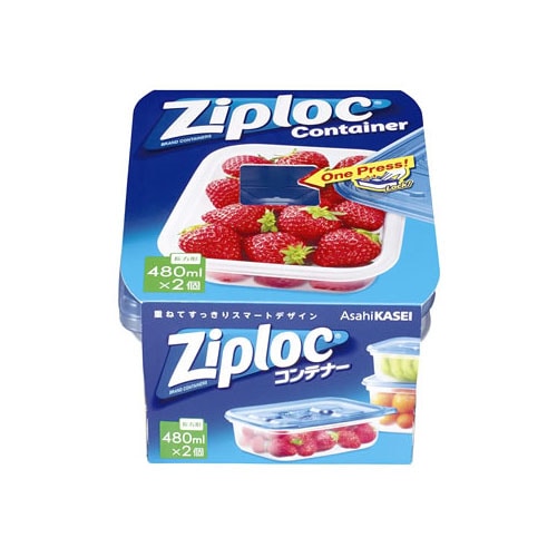 旭化成 ジップロック コンテナ― 長方形 480mL (2個) フリーザーパック