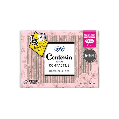 ユニチャーム センターインコンパクト 1/2 無香料 特に多い昼用 (16枚) 生理用ナプキン　【医薬部外品】