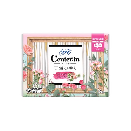 ユニチャーム ソフィ センターインコンパクト 1/2 フローラル 特に多い昼用 (16枚) ナチュラルフローラルの香り 羽つき スリム 生理ナプキン　【医薬部外品】