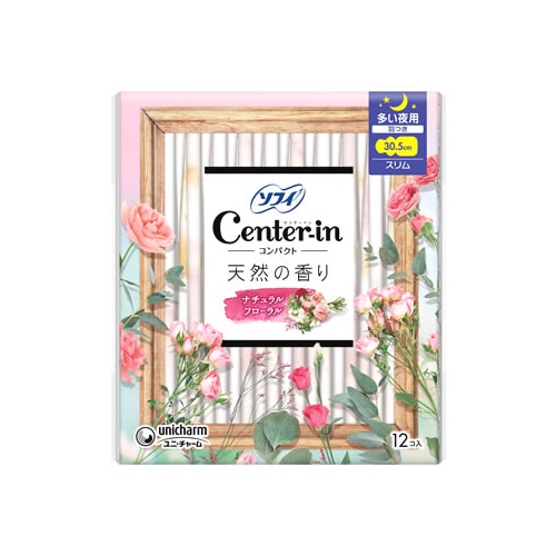 ユニチャーム センターインコンパクト 1/2 フローラル 多い夜用 羽つき スリム 30.5cm (12枚) ナチュラルフローラル 生理用ナプキン ソフィ　【医薬部外品】