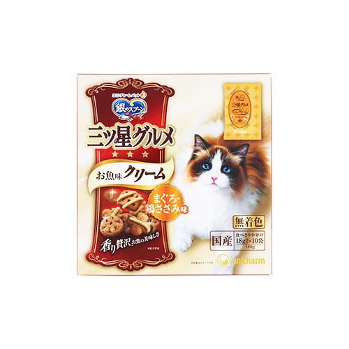 ユニチャーム 銀のスプーン 三ツ星グルメ お魚味クリーム まぐろ・鶏ささみ味 (180g) キャットフード