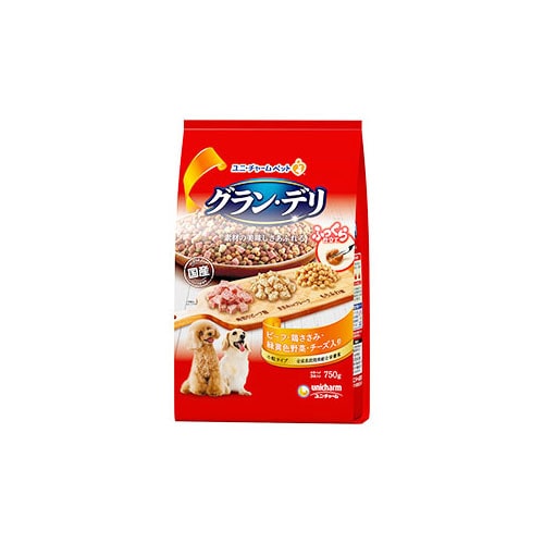 ユニチャーム ペットケア グラン・デリ ビーフ・鶏ささみ・緑黄色野菜・チーズ・角切りビーフ粒入り (750g) ドッグフード