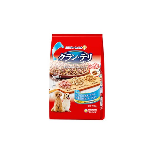 ユニチャーム ペットケア グラン・デリ ふっくら仕立て ビーフ・白身魚・チキン・緑黄色野菜・チーズ・角切りビーフ粒入り (750g) ドッグフード
