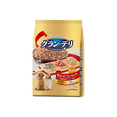 ユニチャーム ペットケア グラン・デリ カリカリ仕立て 成犬用 味わいビーフ入りセレクト (1.6kg) ドッグフード