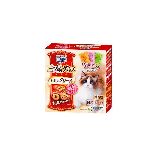 ユニチャーム 銀のスプーン 三ツ星グルメ お魚クリーム お魚・鶏ささみレシピ3種のアソート (180g) キャットフード