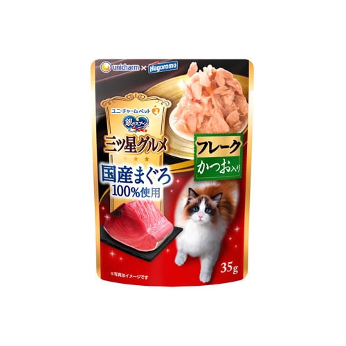 ユニチャーム ペットケア 銀のスプーン 三ツ星グルメ パウチ 国産まぐろ100%使用 フレーク かつお入り (35g) ウェット キャットフード