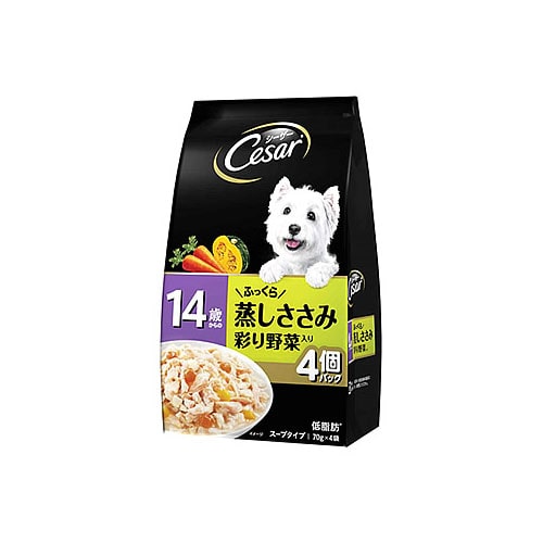 マースジャパン シーザー 14歳からの ふっくら蒸しささみ 彩り野菜入り (70g×4袋) ドッグフード